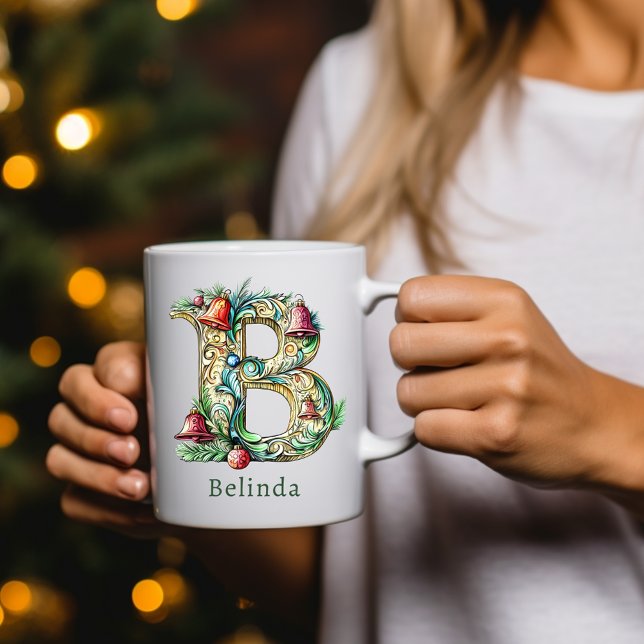 Personalisierter Weihnachtsbuchstabe B Initiale Kaffeetasse (Personalized Christmas B Initial Monogram Coffee Mug)