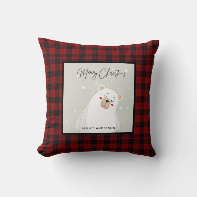 Personalisierter Weihnachtsbüffel Karierter Polar- Kissen (Vorderseite)