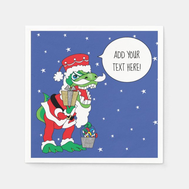 Personalisierter Weihnachtscocktail Napkins Dino Serviette (Vorderseite)