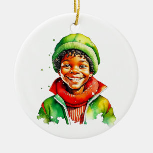 Personalisierter Weihnachtself im Vintage-Stil Keramik Ornament