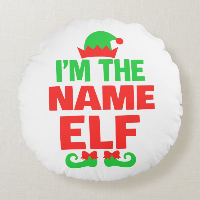Personalisierter Weihnachtself Rundes Kissen (Vorderseite)