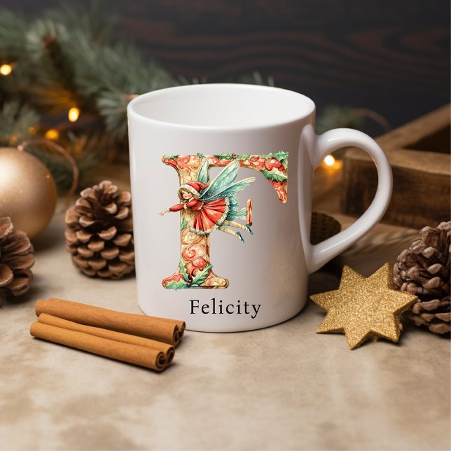 Personalisierter Weihnachtsfee-Monogramm Anfangsbu Kaffeetasse (Personalized Christmas Fairy Monogram Initial F Coffee Mug)