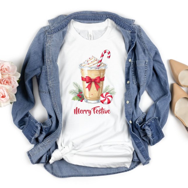 Personalisierter Weihnachtsfeiertag - Kaffeetasse T-Shirt (Christmas Holiday Iced Coffee Peppermint Latte Personalized T-shirt for her)