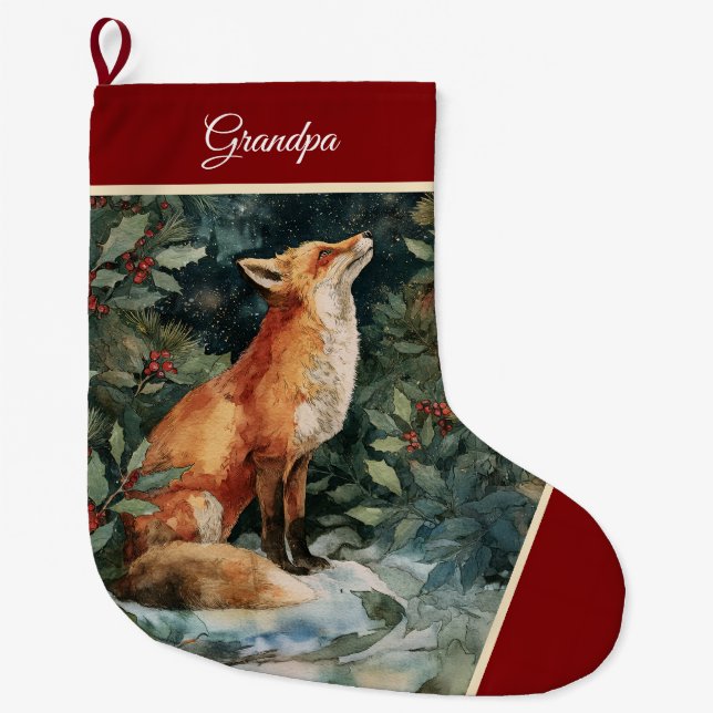 Personalisierter Weihnachtsfox-Strumpf, festlich Großer Weihnachtsstrumpf (Vorderseite)