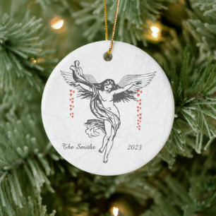 Personalisierter Weihnachtsgel fällt die Herzen Keramik Ornament