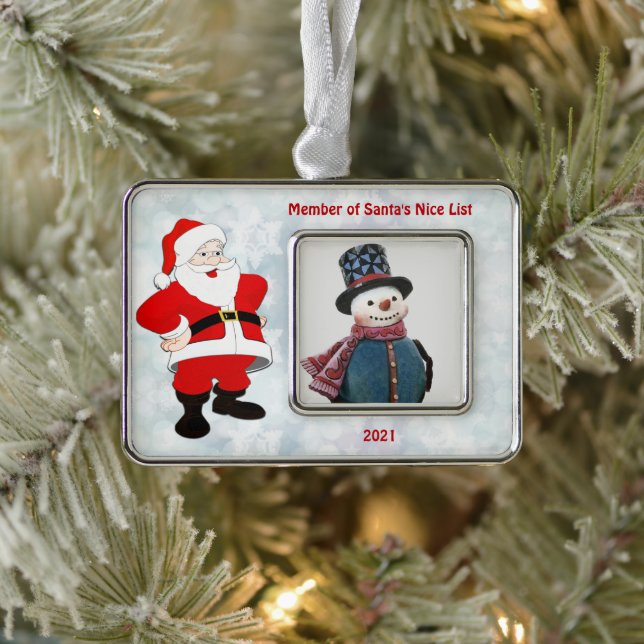 Personalisierter Weihnachtsgeschmack Foto Rahmen-Ornament Silber (Baum)