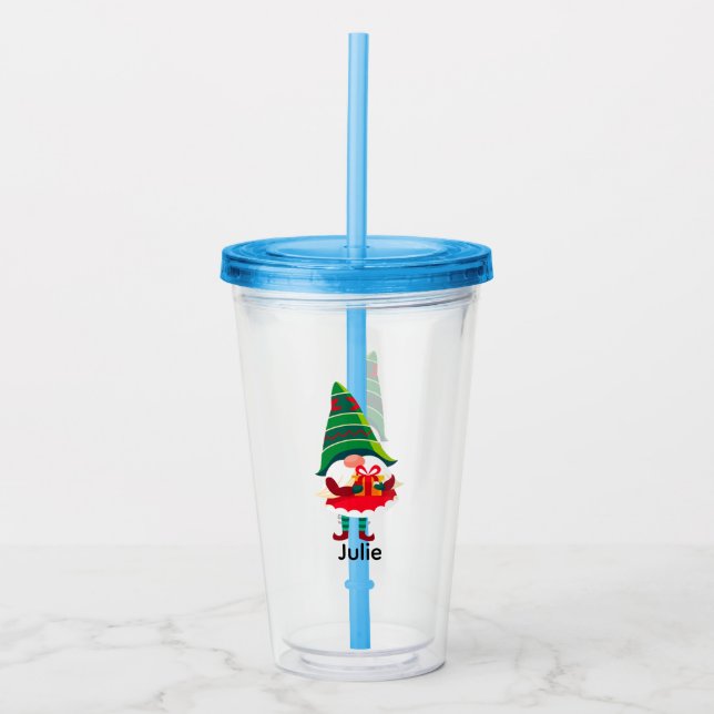 Personalisierter Weihnachtsgnom Holing eine Gesche Acryltrinkbecher (Vorderseite)
