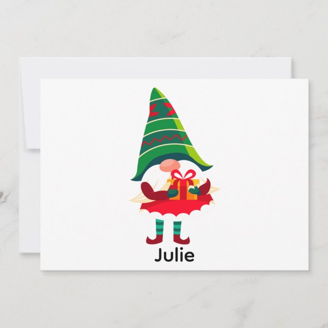 Personalisierter Weihnachtsgnom Holing eine Gesche Feiertagskarte (Vorderseite)