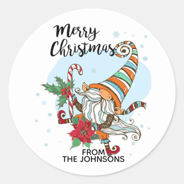 Personalisierter Weihnachtsgnome Candy Cane Runder Aufkleber (Vorderseite)