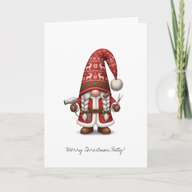 Personalisierter Weihnachtsgnome-Hair-Stylist Karte (Vorderseite)