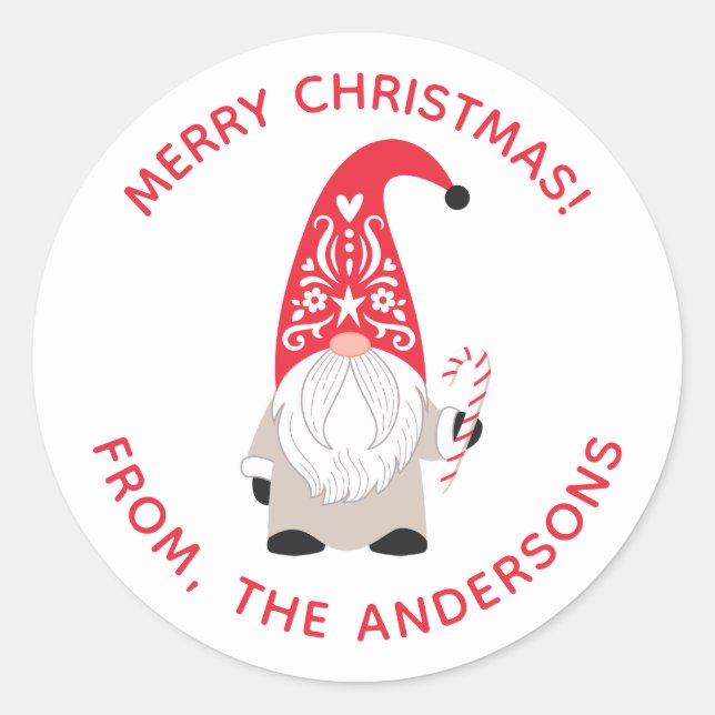 Personalisierter Weihnachtsgnome Runder Aufkleber (Vorderseite)