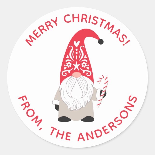 Personalisierter Weihnachtsgnome Runder Aufkleber (Vorderseite)