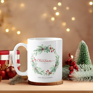 Personalisierter Weihnachtsgrün-Wasserfarben-Beche Kaffeetasse