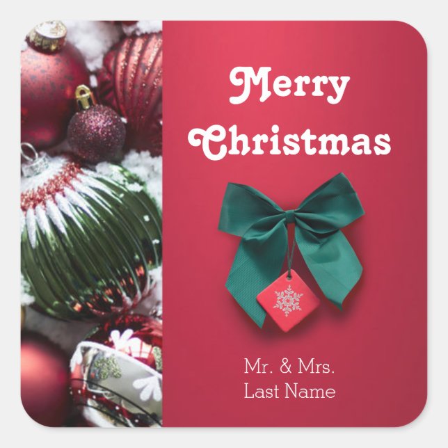 Personalisierter Weihnachtsgrüßsticker Quadratischer Aufkleber (Vorderseite)