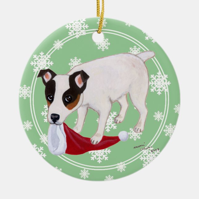 Personalisierter WeihnachtsJack-Russell-Terrier Keramikornament (Vorne)