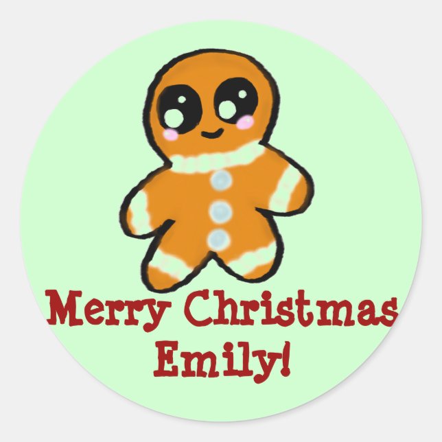 Personalisierter Weihnachtskawaii Gingerbread Man Runder Aufkleber (Vorderseite)