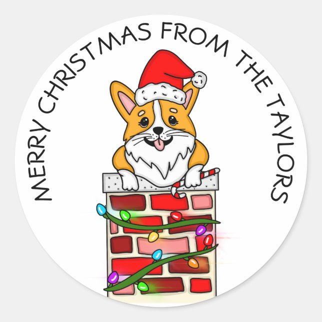 Personalisierter Weihnachtskorgi Runder Aufkleber (Vorderseite)