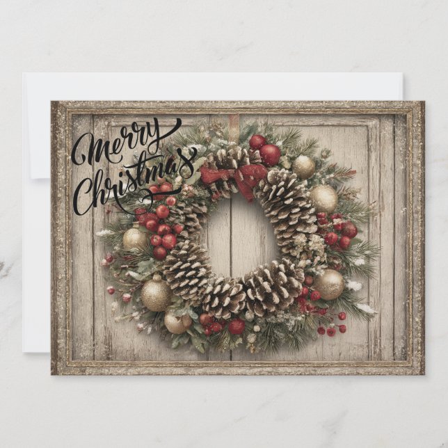 Personalisierter Weihnachtskranz Feiertagskarte (Vorderseite)
