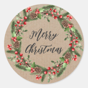 Personalisierter Weihnachtskranz frohe Weihnachten Runder Aufkleber