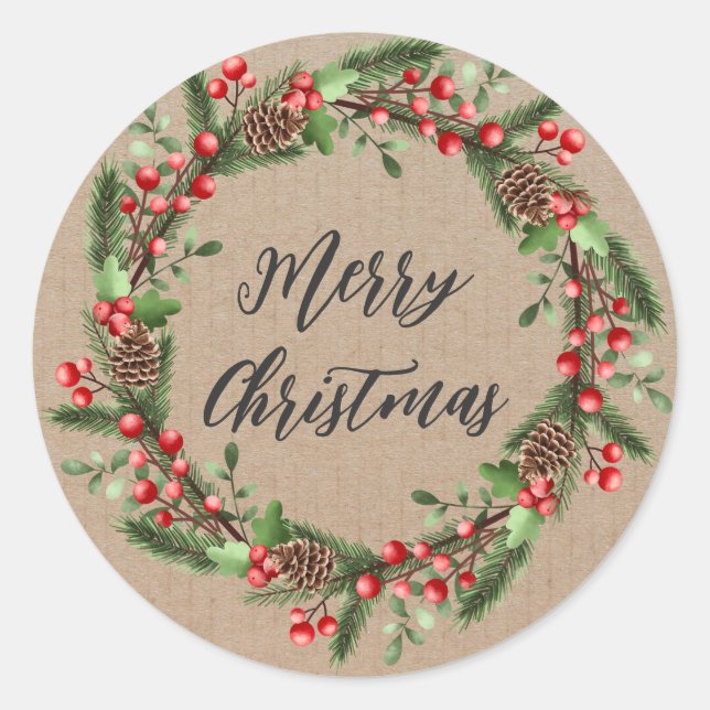 Personalisierter Weihnachtskranz frohe Weihnachten Runder Aufkleber (Vorderseite)