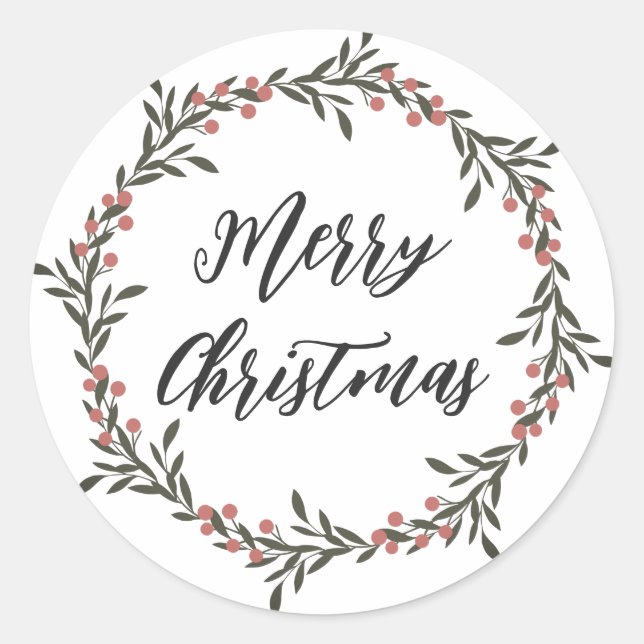 Personalisierter Weihnachtskranz frohe Weihnachten Runder Aufkleber (Vorderseite)