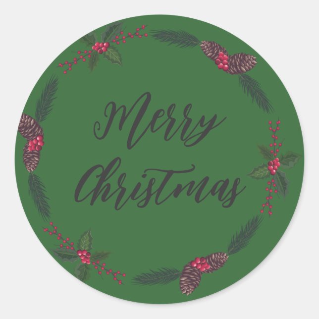 Personalisierter Weihnachtskranz frohe Weihnachten Runder Aufkleber (Vorderseite)