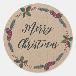 Personalisierter Weihnachtskranz frohe Weihnachten Runder Aufkleber