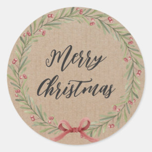 Personalisierter Weihnachtskranz Frohe Weihnachtsk Runder Aufkleber