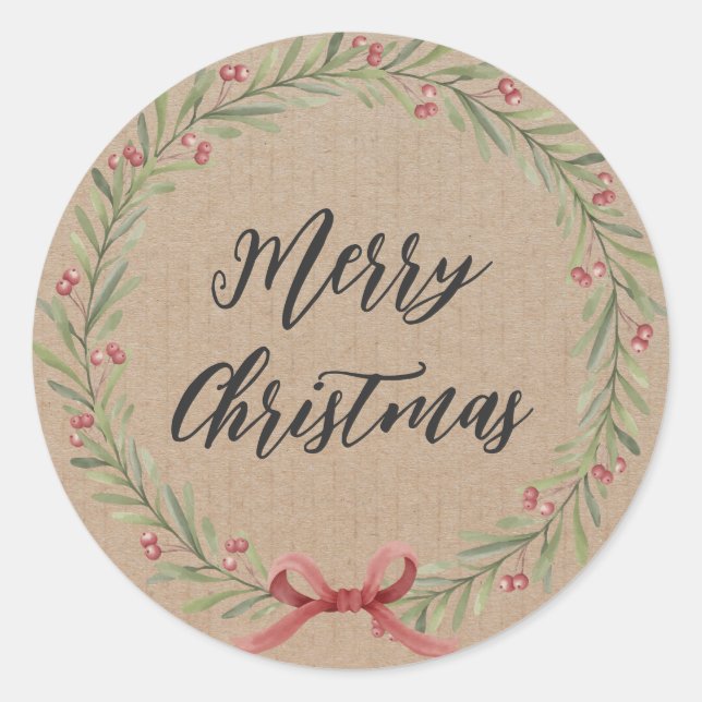 Personalisierter Weihnachtskranz Frohe Weihnachtsk Runder Aufkleber (Vorderseite)