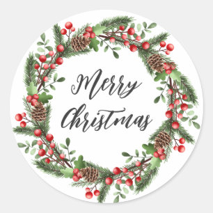 Personalisierter Weihnachtskranz frohe Weihnachtsk Runder Aufkleber