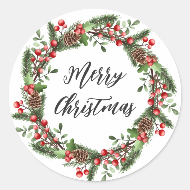 Personalisierter Weihnachtskranz frohe Weihnachtsk Runder Aufkleber (Vorderseite)