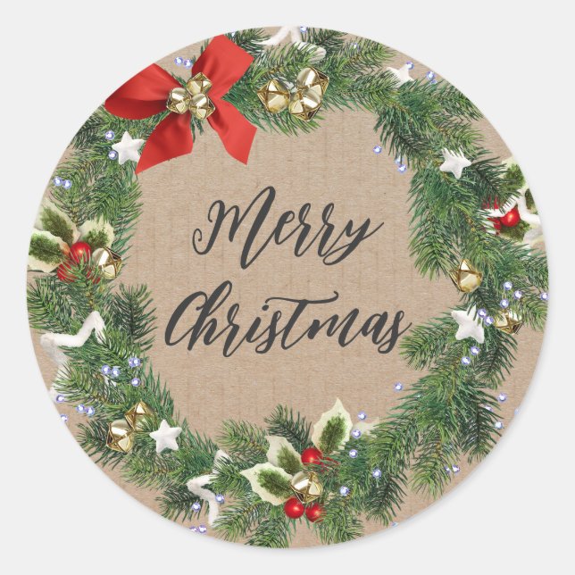 Personalisierter Weihnachtskranz Frohe Weihnachtsk Runder Aufkleber (Vorderseite)