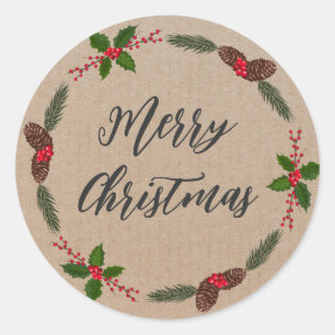 Personalisierter Weihnachtskranz Frohe Weihnachtsk Runder Aufkleber