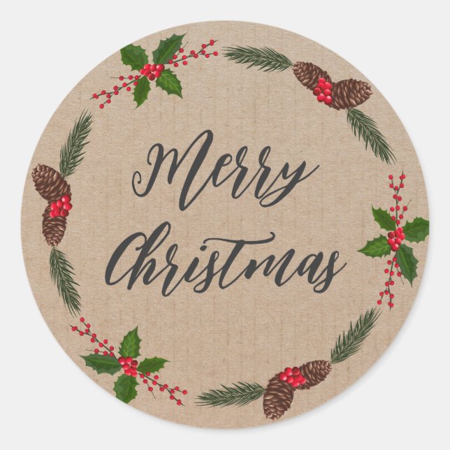 Personalisierter Weihnachtskranz Frohe Weihnachtsk Runder Aufkleber (Vorderseite)