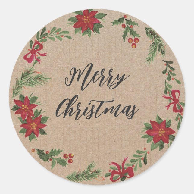 Personalisierter Weihnachtskranz frohe Weihnachtsk Runder Aufkleber (Vorderseite)