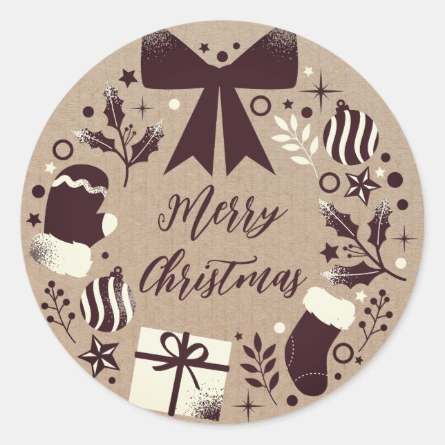 Personalisierter Weihnachtskranz Frohe Weihnachtsk Runder Aufkleber (Vorderseite)