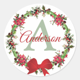 Personalisierter Weihnachtskranz Klassischer Runde Runder Aufkleber