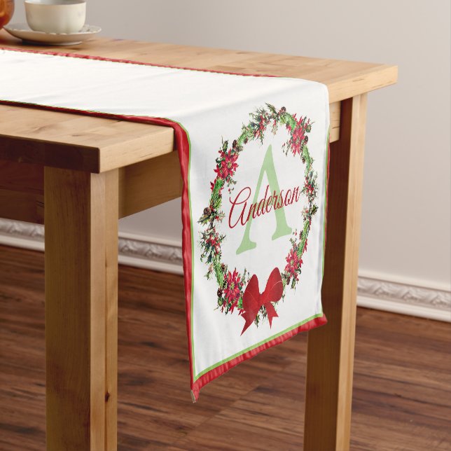 Personalisierter Weihnachtskranz Kurzer Tischläufe Tischläufer (Beispiel)