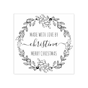 Personalisierter Weihnachtskranz mit Liebe gemacht Gummistempel