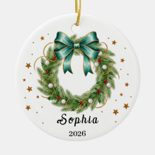 Personalisierter Weihnachtskranz Name & Jahr Keramik Ornament