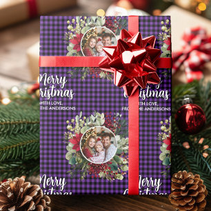 Personalisierter Weihnachtskranz Plaids Familienfo Geschenkpapier