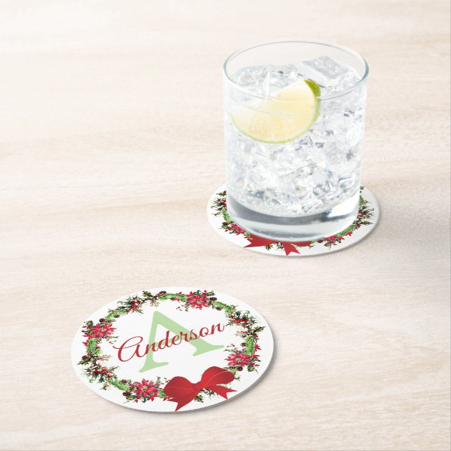 Personalisierter Weihnachtskranz Runder Pappuntersetzer (Vor Ort)