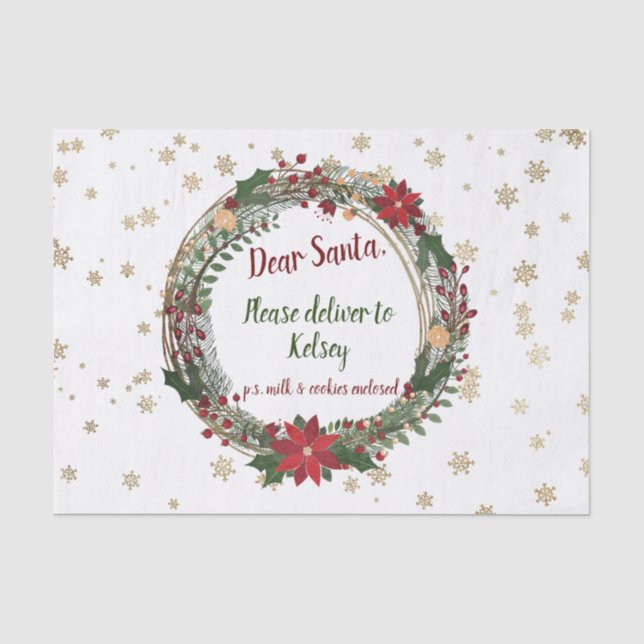 Personalisierter Weihnachtskranz Seidenpapier (Vorderseite)