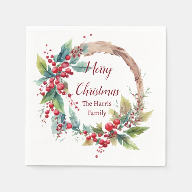 Personalisierter Weihnachtskranz Serviette (Vorderseite)