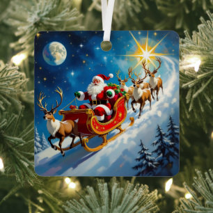Personalisierter Weihnachtsmann auf Schlitten-Weih Ornament Aus Metall