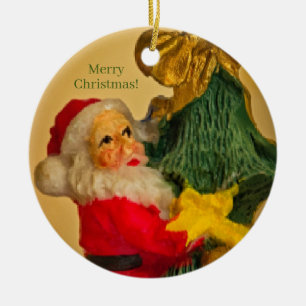 Personalisierter Weihnachtsmann auf Weihnachtsbaum Keramik Ornament