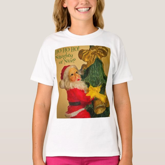 Personalisierter Weihnachtsmann auf Weihnachtsbaum T-Shirt (Vorderseite)