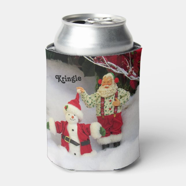 Personalisierter Weihnachtsmann baut einen Schneem Dosenkühler (Kanne Vorderseite)