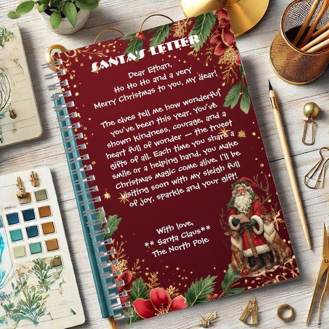 Personalisierter Weihnachtsmann-Brief Nordpol Süße Notizbuch (Personalized Santa Letter North Pole Cute Reindeer Notebook)