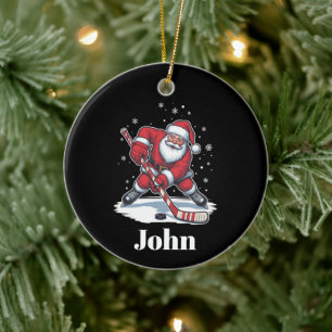 Personalisierter Weihnachtsmann Eishockey Weihnach Keramik Ornament